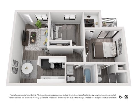 Floor plan for 2 beds, 2 baths, 900 sqft